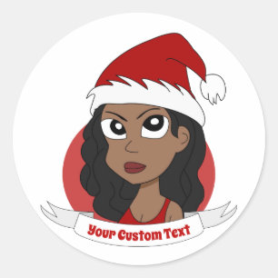 Sticker Rond Caricature de Noël pour la jeune femme