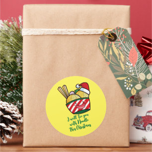 Sticker Rond Caricature de nouilles de Noël personnalisable
