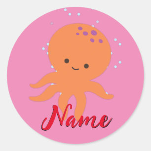 Sticker Rond Caricature de pieuvre mignonne Ajouter un nom