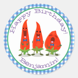 Sticker Rond Caricature de piments chantants mignons