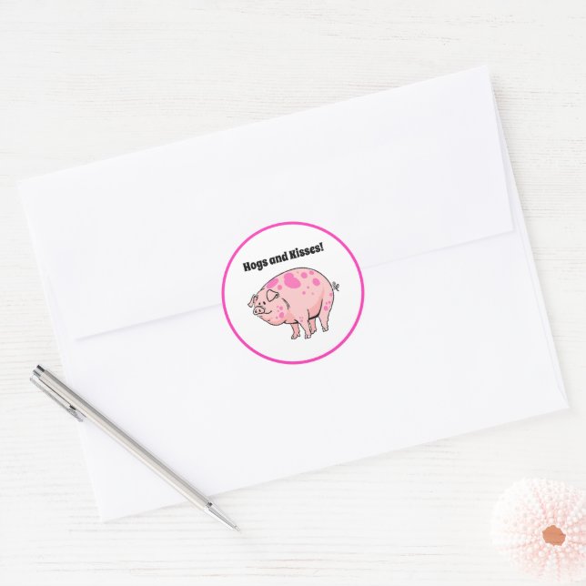 Sticker Rond Caricature de porc et baisers de porc mignon (Enveloppe)