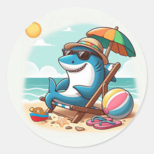 Sticker Rond Caricature de requin caricaturale