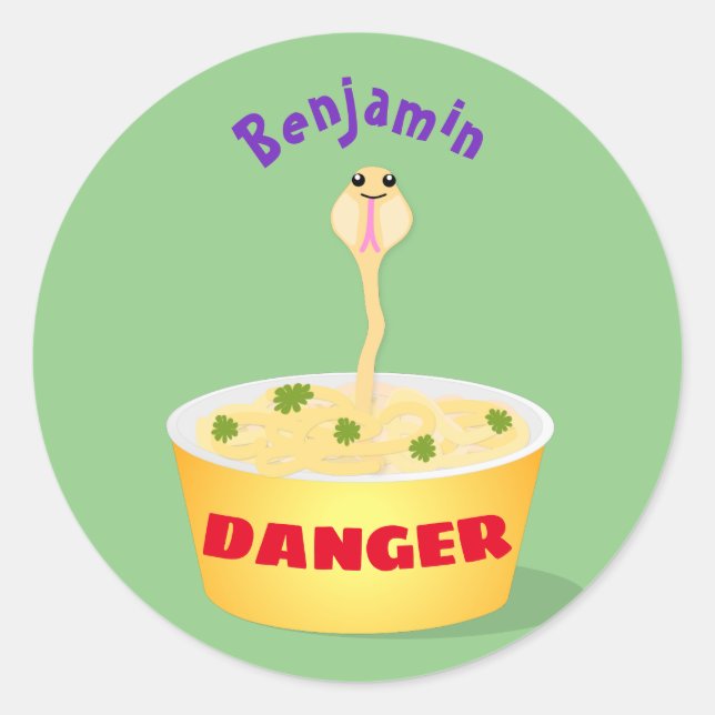 Sticker Rond Caricature de serpent aux nouilles mignonnes illus (Devant)