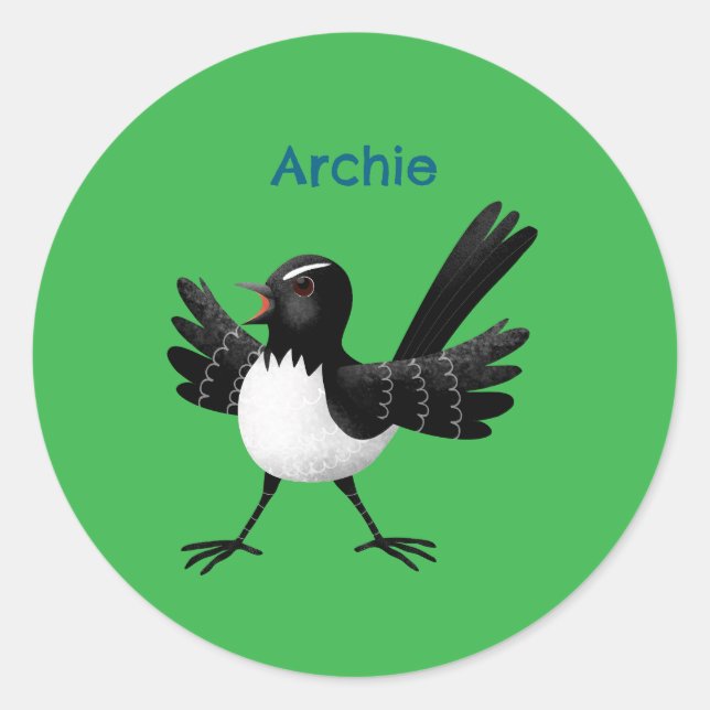 Sticker Rond Caricature de Willie Wagtail australienne personna (Devant)
