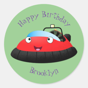 Sticker Rond Caricature d'hovercraft rouge joyeux