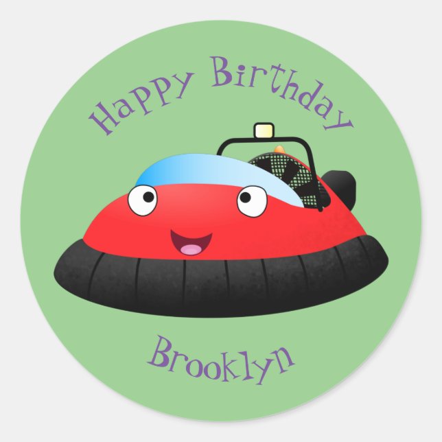 Sticker Rond Caricature d'hovercraft rouge joyeux (Devant)