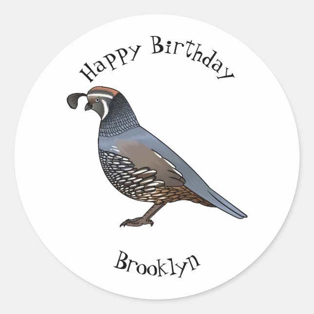 Sticker Rond Caricature d'oiseau de caille de Californie (Devant)