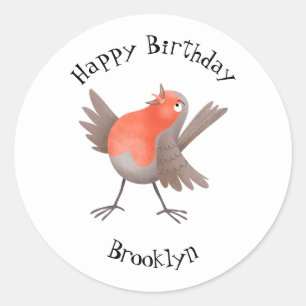 Sticker Rond Caricature d'oiseau rouge chantant mignon
