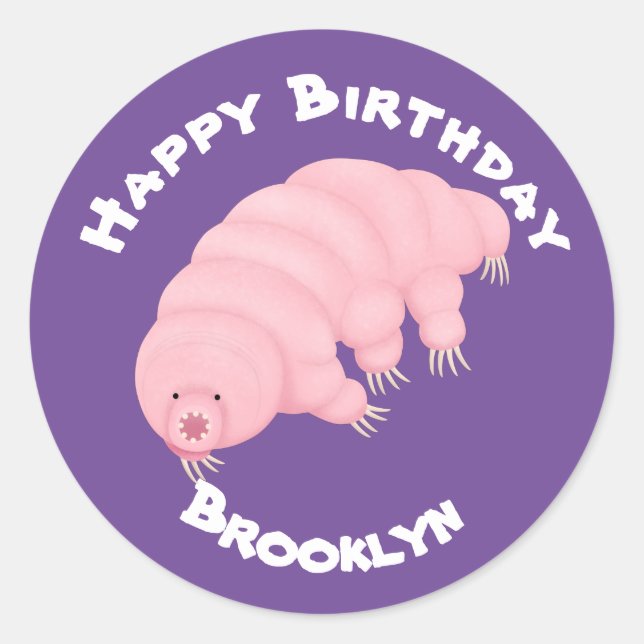 Sticker Rond Caricature d'ours d'eau tardigrade rose mignon cla (Devant)