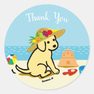 Sticker Rond Caricature du Casquette de paille de chiot du Labr