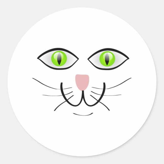 Sticker Rond Caricature du visage de chat à l'oeil vert (Devant)