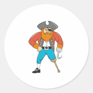 Sticker Rond Caricature en bois du capitaine Hook Pirate