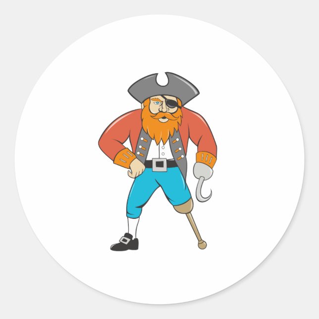 Sticker Rond Caricature en bois du capitaine Hook Pirate (Devant)