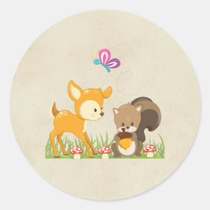 Sticker Rond Caricature en bois mignon