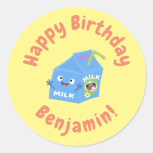 Sticker Rond Caricature en carton de lait joyeux