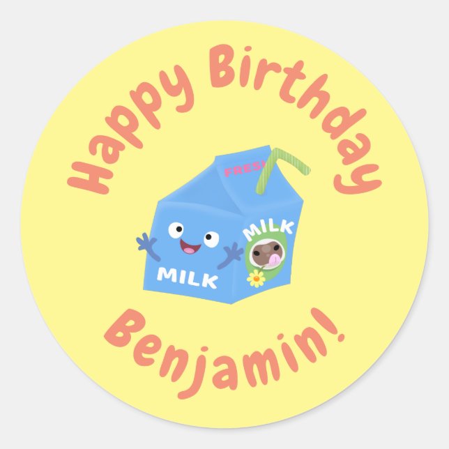 Sticker Rond Caricature en carton de lait joyeux (Devant)