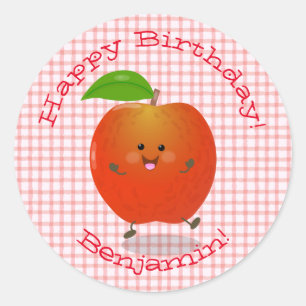 Sticker Rond Caricature en forme de pomme kawaii