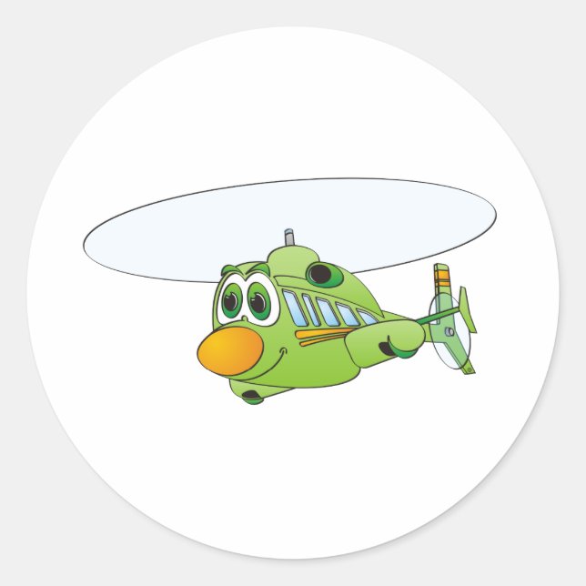 Sticker Rond Caricature en hélicoptère vert (Devant)