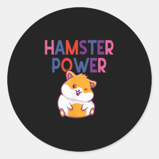 Sticker Rond Caricature Hamster Power Cute Hamster