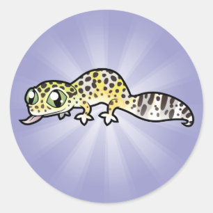 Sticker Rond Caricature Leopard Gecko