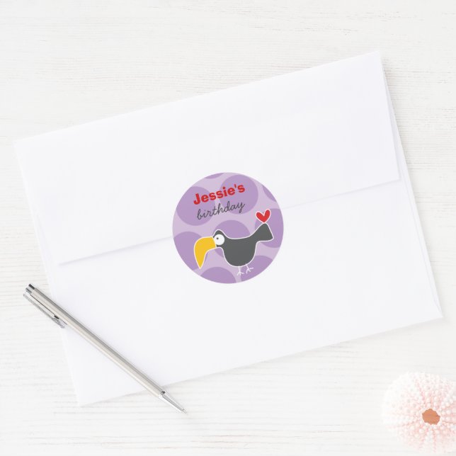 Sticker Rond Caricature mignonne Black Toucan Amusants Fun pour (Enveloppe)