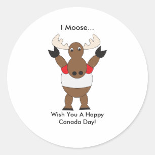 Sticker Rond Caricature mignonne Moose Canada Day Drôle
