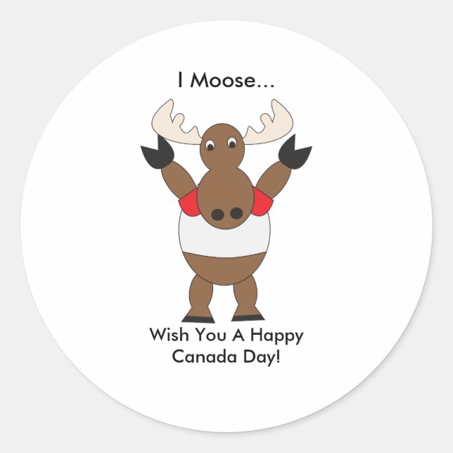 Sticker Rond Caricature mignonne Moose Canada Day Drôle (Devant)