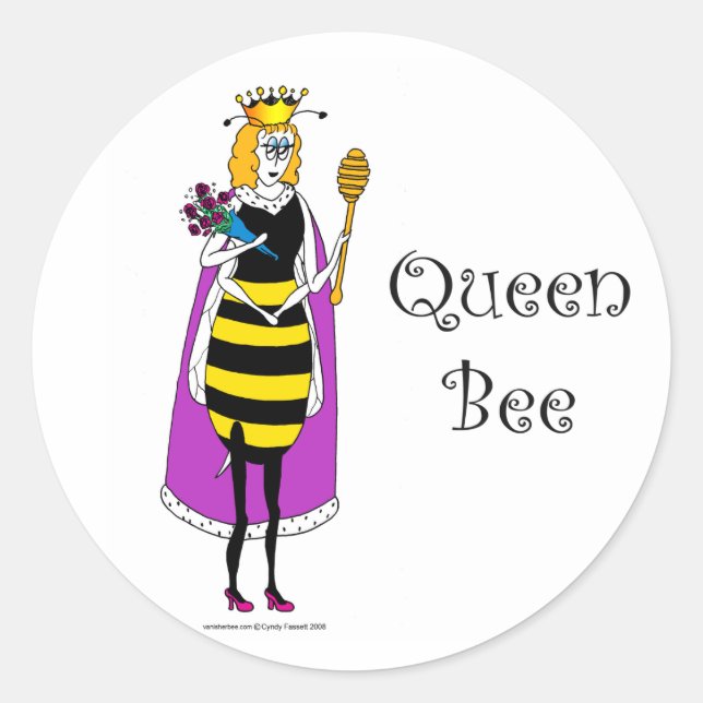 Sticker Rond Caricature mignonne Queen Bee (Devant)