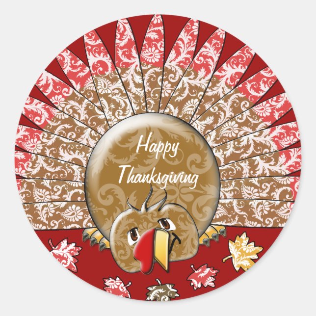 Sticker Rond Caricature mignonne Thanksgiving Turquie (Devant)