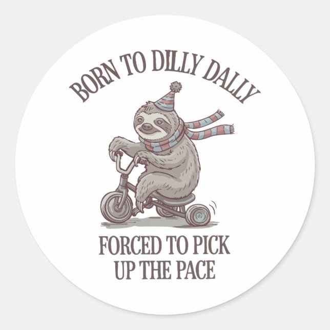 Sticker Rond Caricature moto Lazy Sloth Retro (Devant)