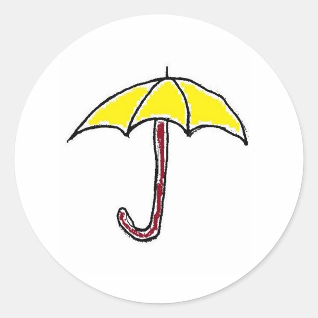 Sticker Rond Caricature parapluie Jaune ou Jour ensoleillé (Devant)