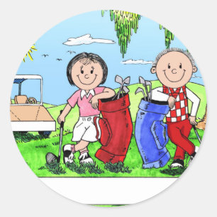 Sticker Rond Caricature personnalisée en couple de golf