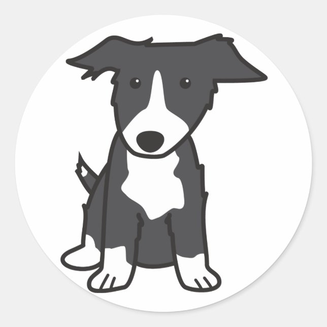 Sticker Rond Caricature pour chien Collie Bordure (Devant)