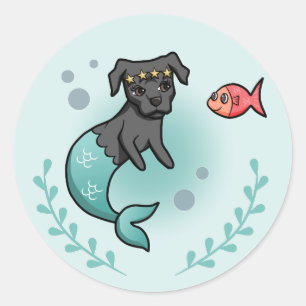 Sticker Rond Caricature pour chien de Mermaid Princess Pit Bull