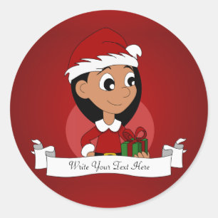Sticker Rond Caricature pour fille de Noël