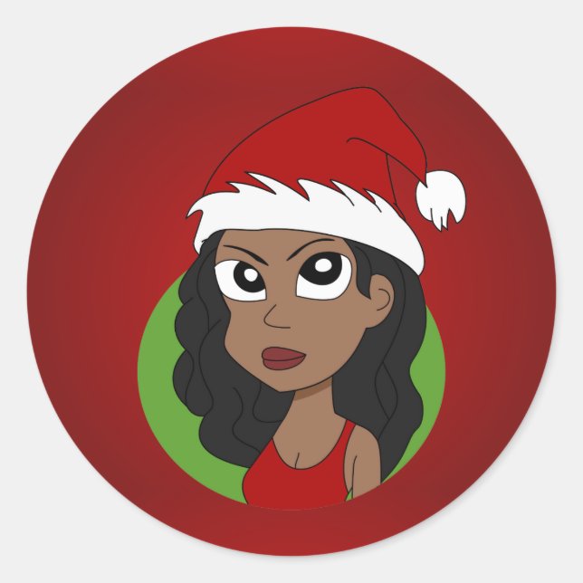 Sticker Rond Caricature pour fille de Noël (Devant)