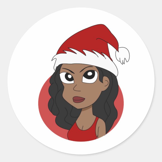 Sticker Rond Caricature pour fille de Noël (Devant)