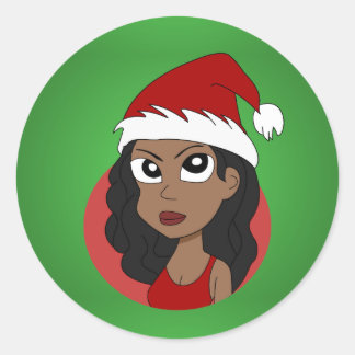 Sticker Rond Caricature pour fille de Noël