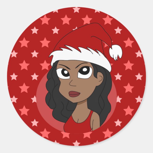 Sticker Rond Caricature pour fille de Noël (Devant)