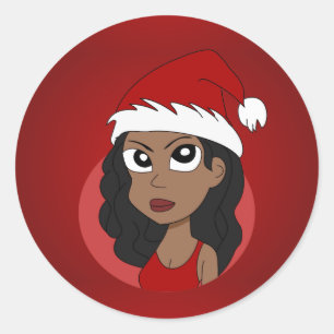 Sticker Rond Caricature pour fille de Noël