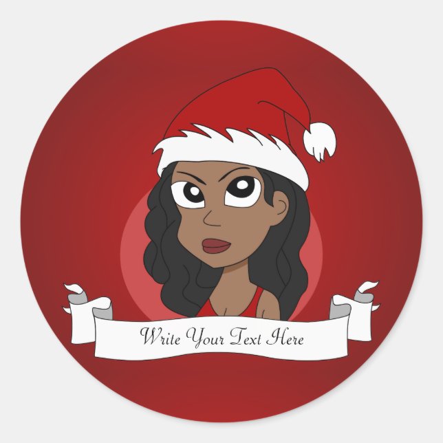 Sticker Rond Caricature pour fille de Noël (Devant)