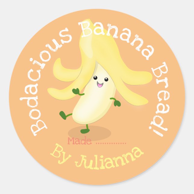 Sticker Rond Caricature sur le pain à la banane mignonne étique (Devant)