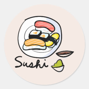 Sticker Rond Caricature sushi art japonais mignon