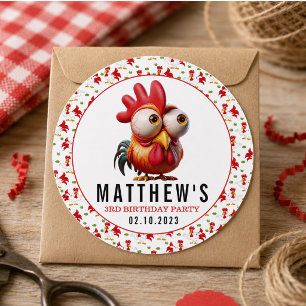 Sticker Rond Caricatures de Coq Mignon pour Anniversaire de 3 A