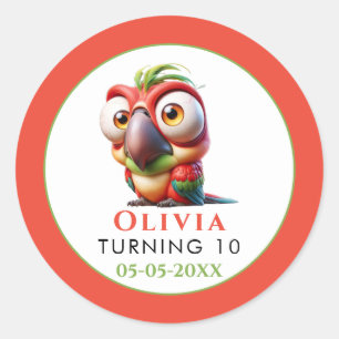 Sticker Rond Caricatures de perroquets magiques 1er anniversair