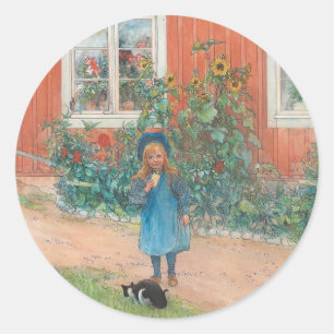 Sticker Rond Carl Larsson - Brita Avec Chat