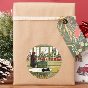 Sticker Rond Carl Larsson - Fleurs sur un rebord de fenêtre