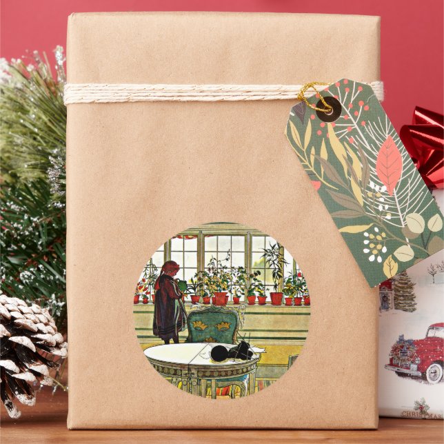 Sticker Rond Carl Larsson - Fleurs sur un rebord de fenêtre (vacances)