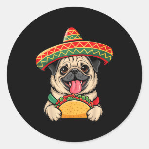 Sticker Rond Carlin amusant Carlin Taco Drôle Lover Chien Cinco