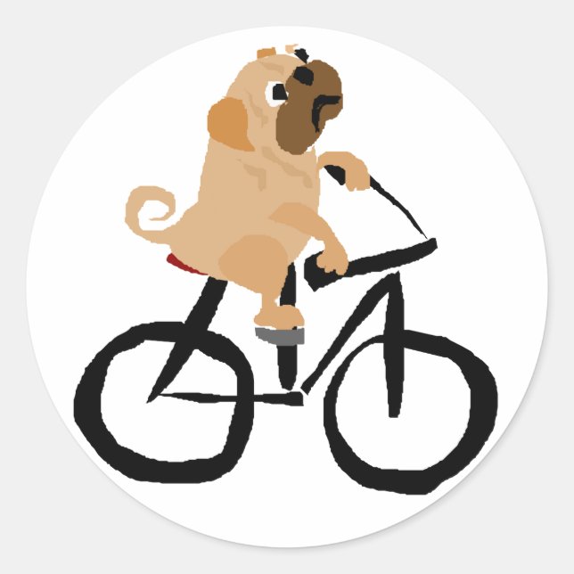 Sticker Rond Carlin amusant Chien Chien Chien À cheval Vélo (Devant)